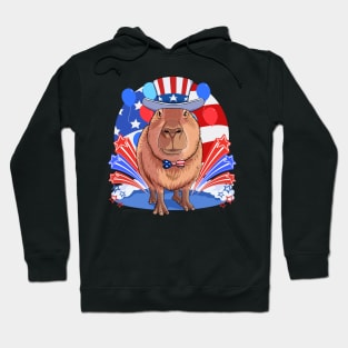 Capybara Patriotic 4th of July American Flag Hoodie